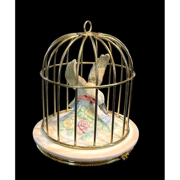 Vtg Limoges Porcelain Hummingbird In Cage Trinket Box Gold Tone 5" - Picture 1 of 5